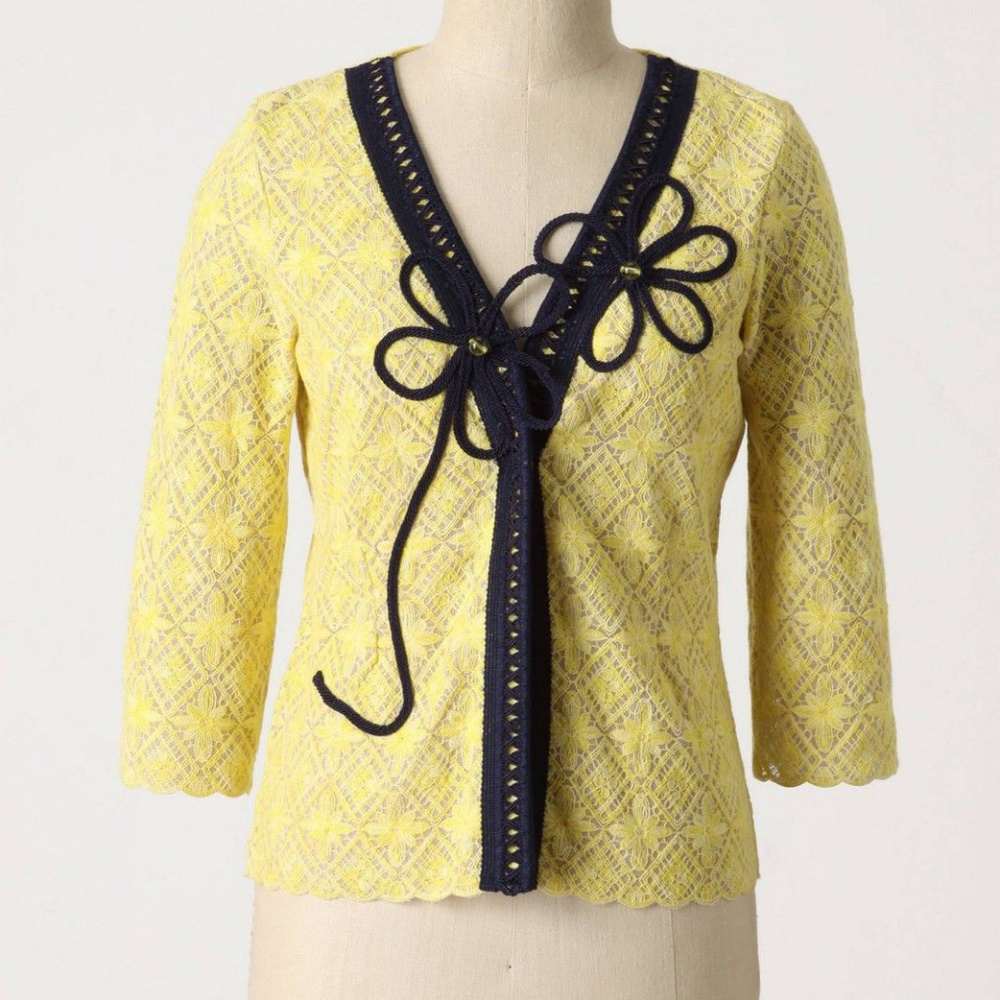 Anthropologie Midnight Daisy Cardigan Lace Cardi Top By Field Flower Size XS